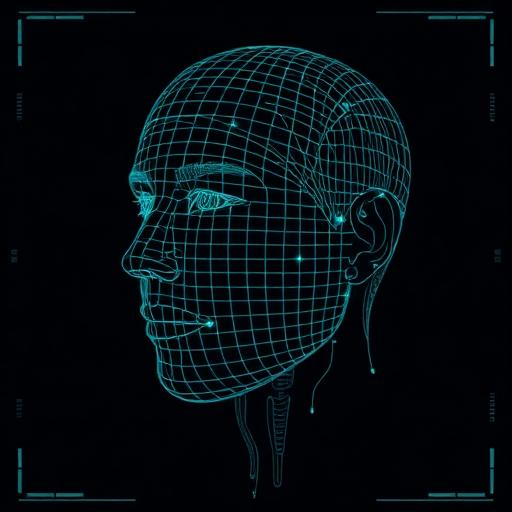 Biometric face scan with cyan grid